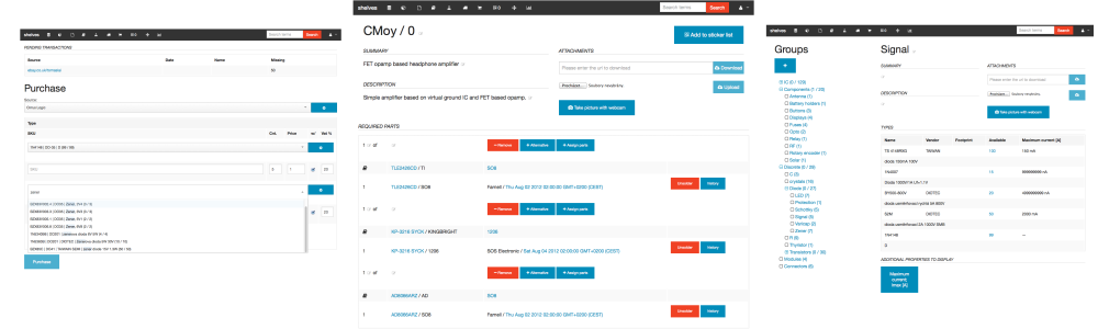Part purchase, Project detail and Category list